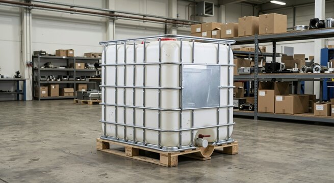 Industrial IBC tote container. Equipment and maintenance details