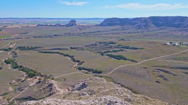 Scenic panoramic view from Scotts Bluff National Monument south overlook in Nebraska