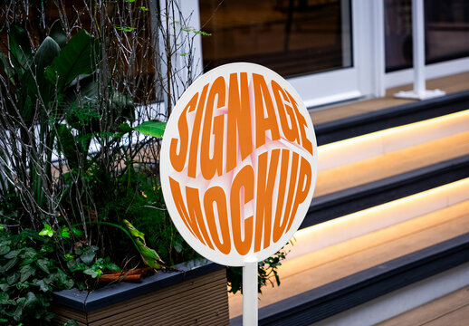 Circle Sign Stand Mockup