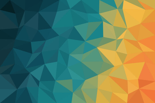 Low poly geometric background in teal and amber gradient, polygonal triangle mosaic pattern, modern abstract triangulation design