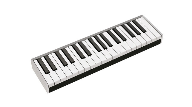 Isolated sleek digital piano keyboard with black and white keys for music production