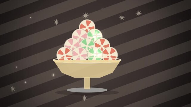 Retro mid century christmas peppermint candies in a dish centered view