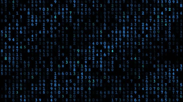 Blue Dense Digital Number Grid Fade Animation 4K Seamless Loop
