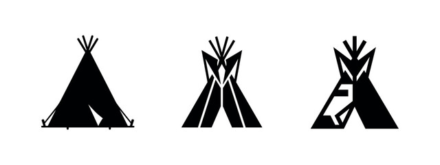 Teepee and Tipi Tent Icons. Set of Native American and Bohemian Outdoor Shelter Silhouettes. © Lili