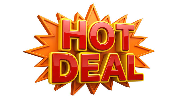 Hot deal text isolated on a transparent background