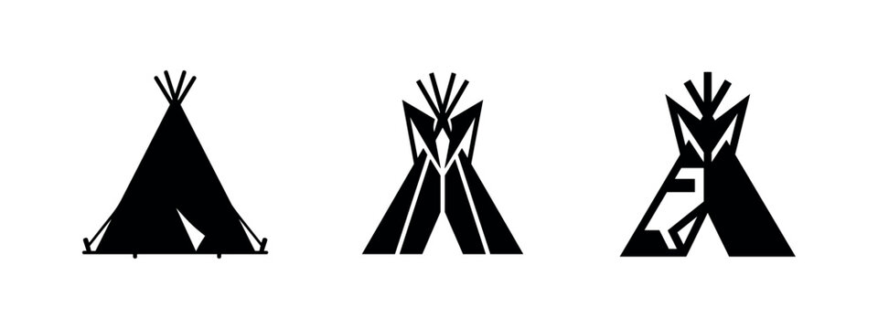 Teepee and Tipi Tent Icons. Set of Native American and Bohemian Outdoor Shelter Silhouettes.