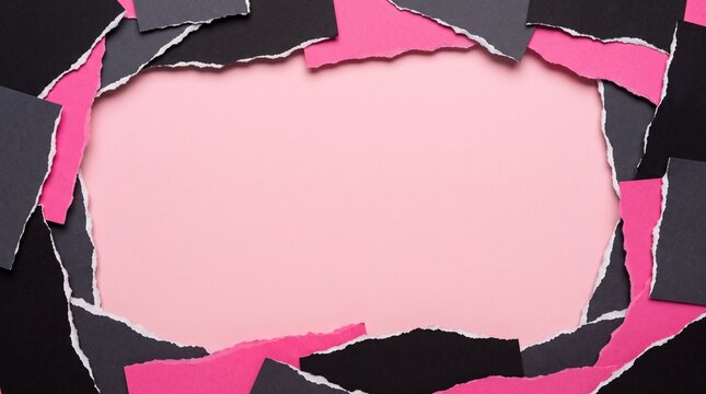 Black Friday sale background featuring torn ripped paper border with dark black and vibrant pink colors framing empty copy space in the center for commercial promotion marketing design advertising