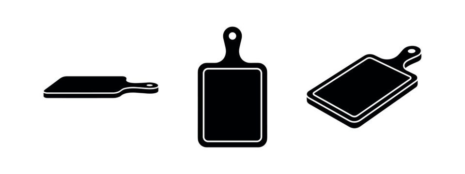 Set of three rectangular cutting board icons, versatile kitchen accessories for food preparation.