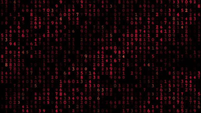 Red Dense Digital Number Grid Fade Animation 4K Seamless Loop