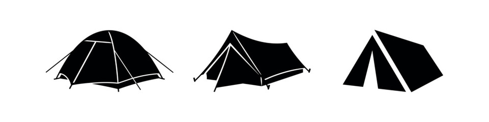 Basic camping tent icons. Minimalist outdoor shelter and travel symbols. © Lili