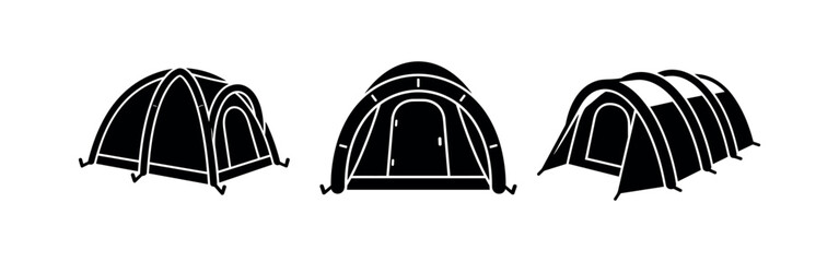 Camping tunnel tent icon set. Tourist shelter sign isolated. Vector stock illustration. © Lili