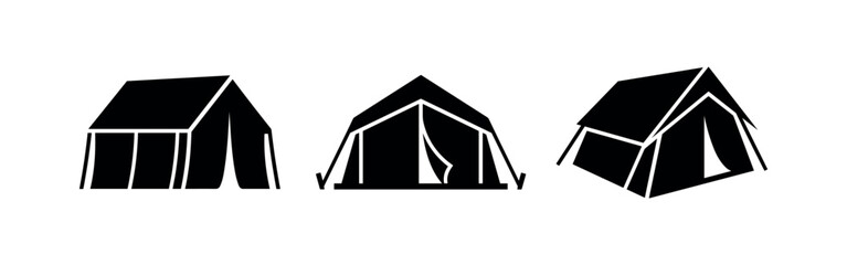 Camping A-frame tent icon set. Tourist shelter sign isolated. Vector stock illustration. © Lili