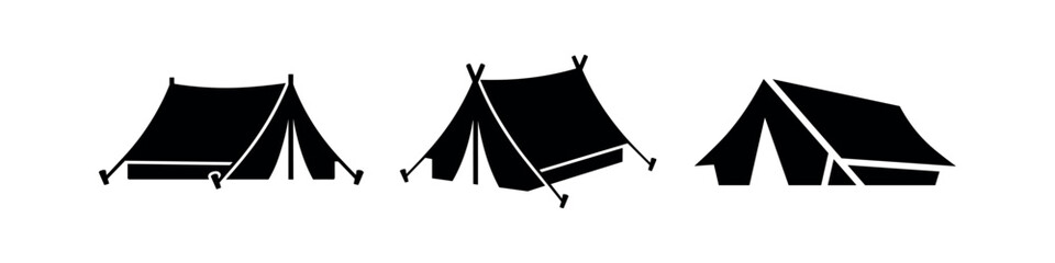 Various styles of camping tent vector silhouettes. © Lili
