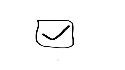Hand-drawn black check mark icon inside a rounded square box, isolated on a white background. Simple doodle concept for completed tasks, approval, success, voting, survey, or checklist graphic. © Rozi
