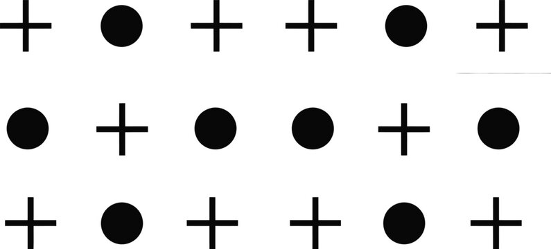Black circles and plus signs pattern on a clean white background