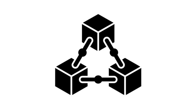 Black blockchain network icon with connected geometric cube symbols photo