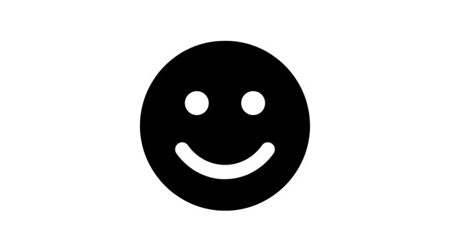 Black smiley face icon with happy emotion symbol on plain background