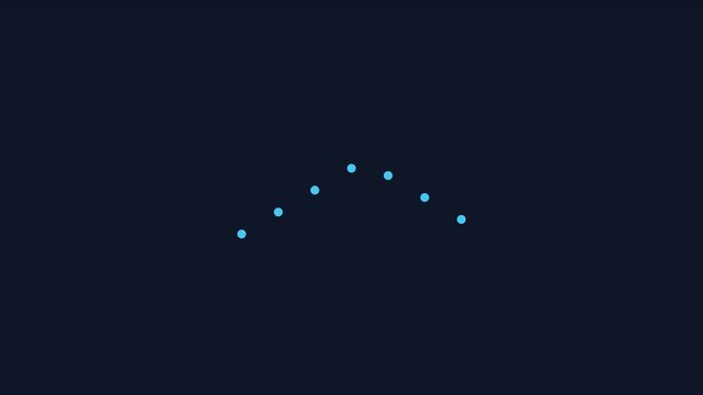 Minimalist loading spinner animation with glowing blue dots on dark background, progress indicator