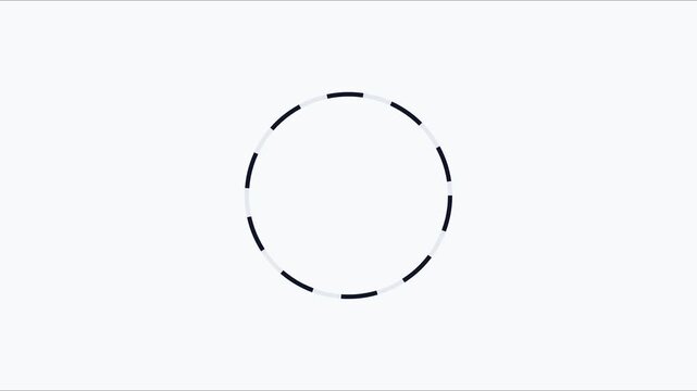 Minimalist loading spinner animation, rotating dashed circle icon on white background, progress