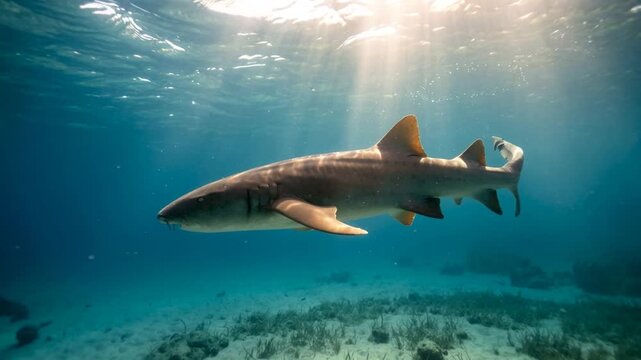 nurse shark swimming underwater at morning light in the belize barrier reef video