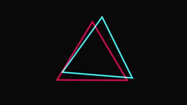 Abstract neon triangle animation with glitch effect and dynamic motion overlay geometric