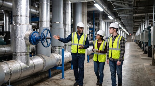 Cooling mentor leads apprentices through plant room
