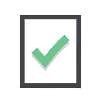 Check Mark in Box: A simple yet clear illustration of a green check mark symbol positioned inside a gray square outline, signifying completion, confirmation, or agreement.