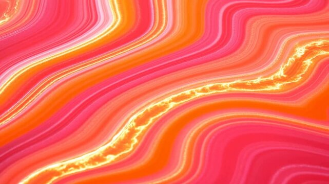 Orange and pink abstract bands form a layered pattern with glowing golden veins