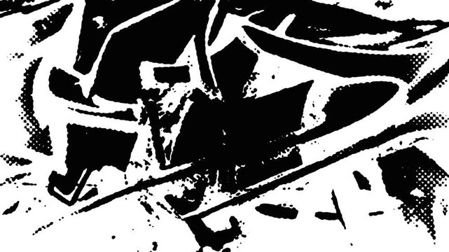 High contrast black and white dynamic urban style background with abstract grunge textures, distressed surfaces, scratched details and bold irregular shapes. Dirty look with harsh monochrome contrast