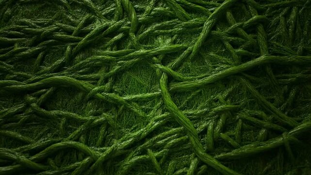 Mosscovered tree roots twist together across a dense, textured forest floor