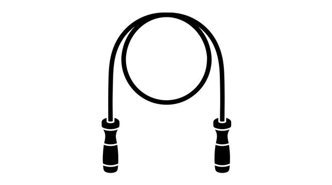 Black silhouette of jumping rope with wooden handles for athletic work