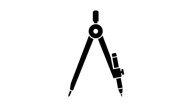 Black drafting compass icon isolated silhouette graphic element