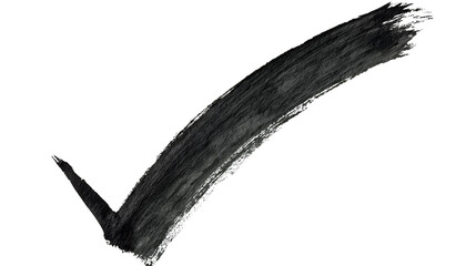 Isolated hand-painted black checkmark, artistic brush stroke tick symbol for success and approval. © David