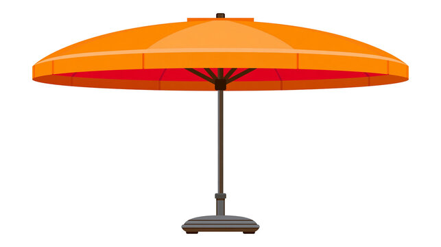 Isolated vibrant orange patio umbrella providing cool shade for outdoor summer enjoyment