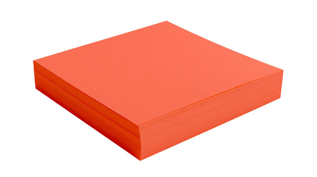 Isolated stack of vibrant orange paper sheets for office supplies and creative projects