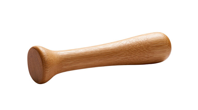 Isolated light wood pestle for grinding spices or muddling cocktails, cooking equipment.