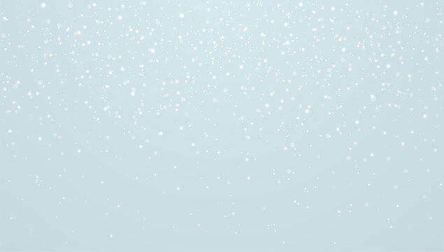 Winter snow background with soft white sparkling snowflakes. Glowing particles with delicate blue gradient. Christmas card, holiday banner, poster or invitation template. Vector illustration.
