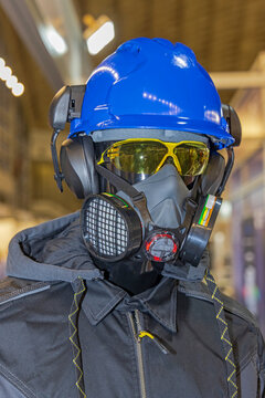 Blue Hard Hat With Ear Muffs Safety Glasses Respiratory Protection Hoodie Personal Protective Equipment Set