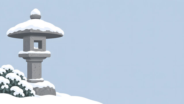雪をかぶった石灯籠 冬の和の庭のイラスト