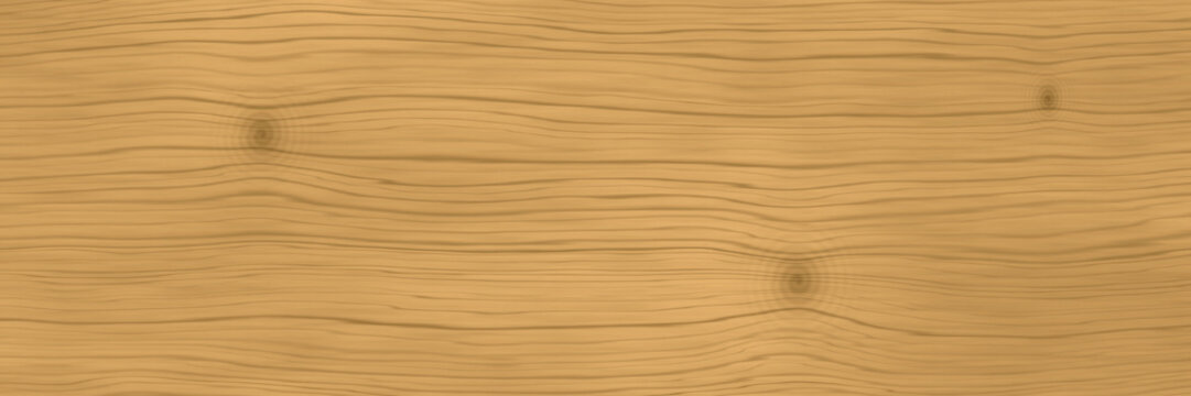 Pine wood texture with golden grain and knots, panoramic yellow pine board background banner with copy space