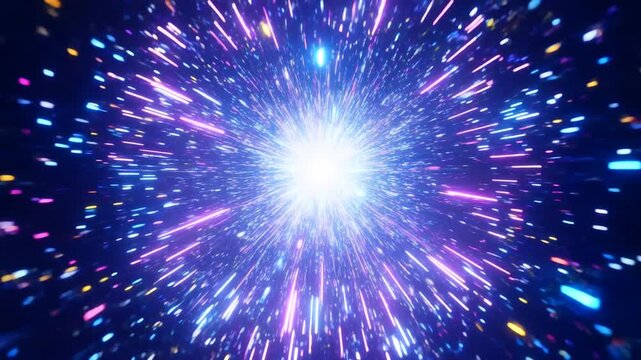 Bright fireworks burst sends colorful sparks radiating across a dark night sky