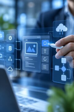 Professional Using Stylus on Digital Interface for Low Code No Code Development Platform and Workflow Automation.
