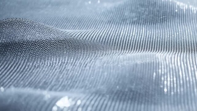 Fine silver woven mesh fabric with reflective highlights across a closeup surface