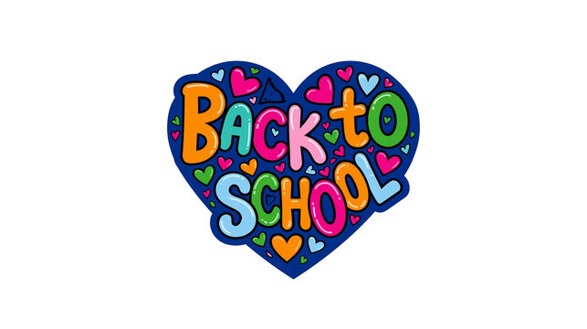 Isolated vibrant Back to School heart sign with colorful text and tiny hearts, education concept.
