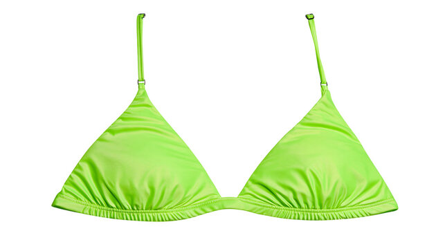 Isolated trendy neon green triangle style bikini top for women's summer swimwear fashion