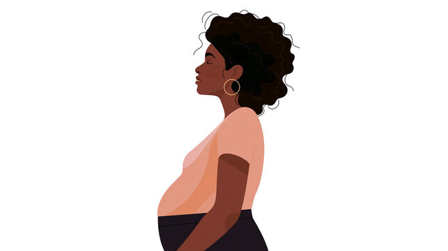 Isolated pregnant young Black woman in profile, closed eyes, calm expression, motherhood