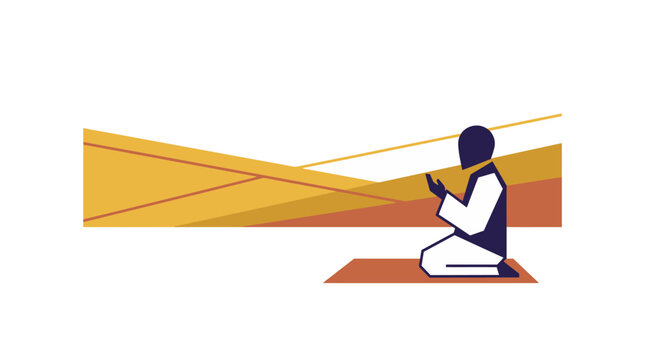 Arafah Day Prayer, A stylized figure in deep contemplation stands facing the open plains