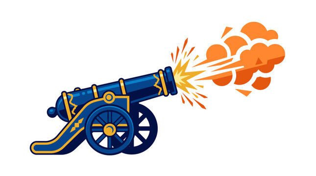 Ramadan cannon, A stylized flat vector cannon fires bright geometric smoke during Ramadan
