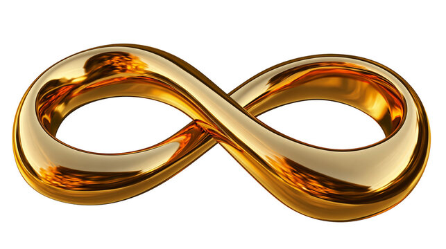 Isolated luxurious golden infinity symbol, elegant metallic endless loop, shimmering precious metal.