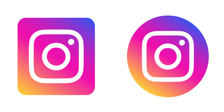 Instagram Logo Icon Collection, Two Colorful Gradient Camera Symbols in Rounded Square and Circular Shapes, Isolated on White Background.